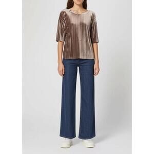 A New Day Top Womens Plus XXL Grey Taupe Pleated Velvet Scoop Neck Luxe Cozy